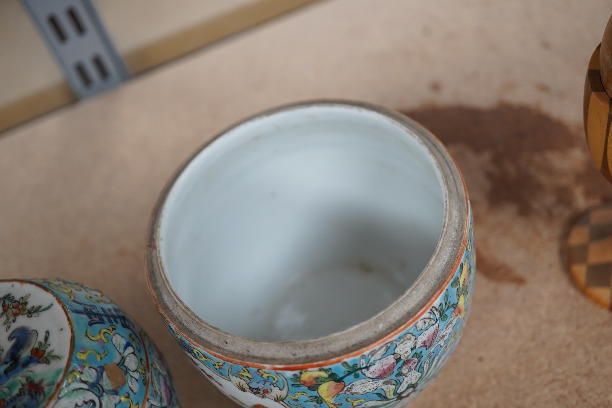 A complete Chinese porcelain nest of five enamelled porcelain barrel shaped boxes, c.1900, largest 12cm high. Condition - fair, some minor chipping